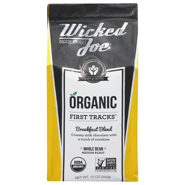 Wicked Joe Organic Fair Trade First Tracks Medium Roast Whole Bean Coffee