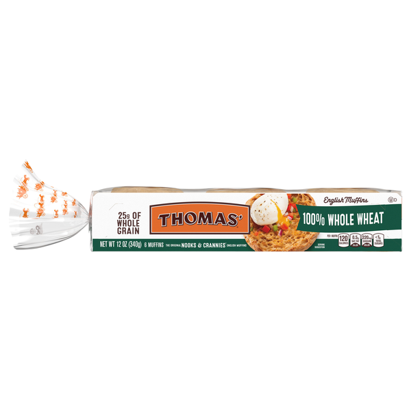 Thomas' 100% Whole Wheat English Muffins - 6 ct