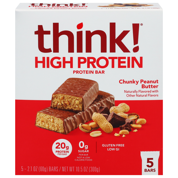 think! Gluten Free Chunky Peanut Butter 20g High Protein Bars - 5 ct