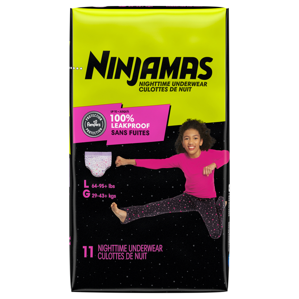 Ninjamas Girls L Nighttime Underwear 64-95+ lb