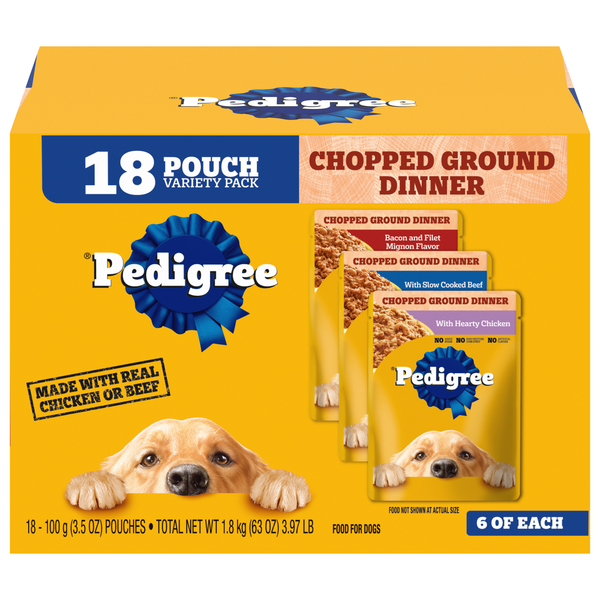 PEDIGREE Chopped Ground Dinner Variety Pack Wet Dog Food Pouch - 18 ct