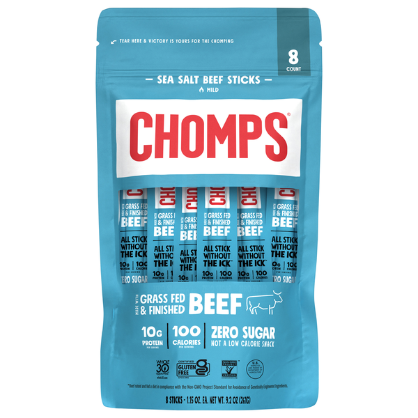Chomps Mild Sea Salt Beef Sticks - 8 ct