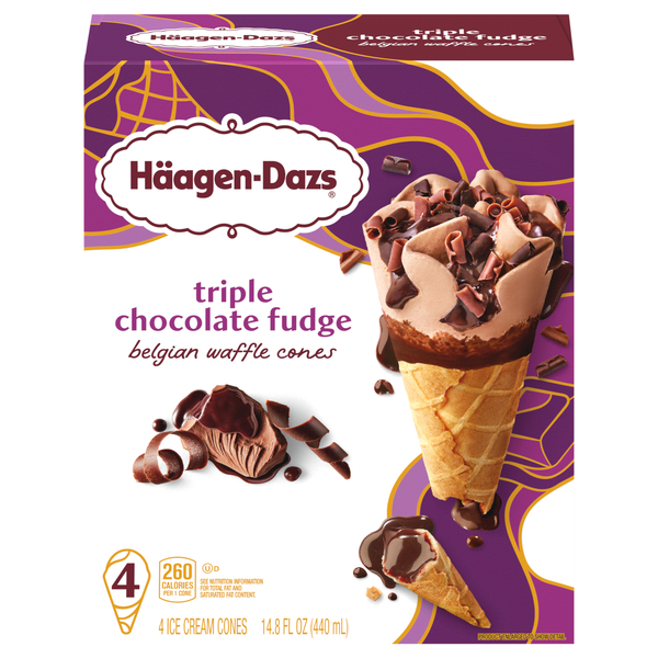 Haagen-Dazs Triple Chocolate Fudge Belgian Waffle Ice Cream Cones - 4 ct