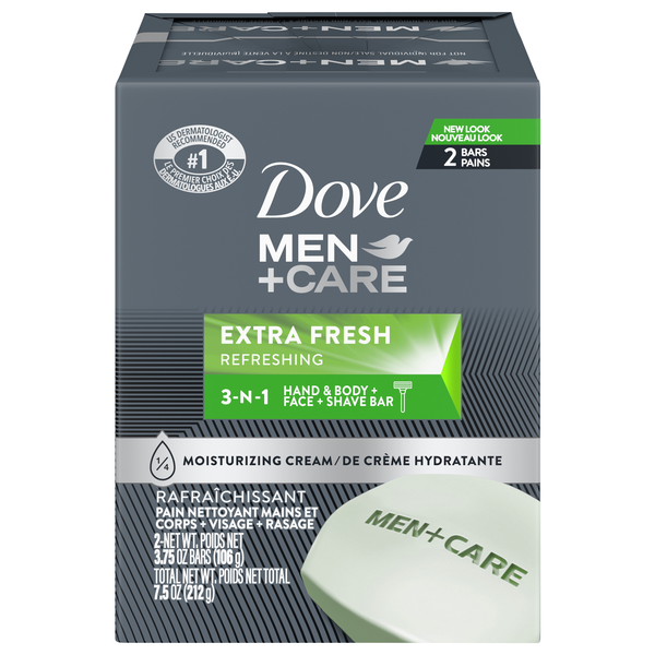 Dove Men+Care Extra Fresh 3-in-1 Hand Body Face & Shave Soap Bars - 2 ct