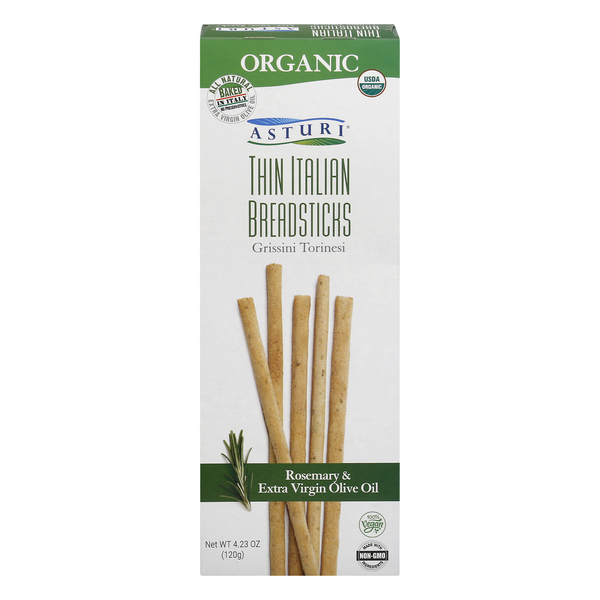 Asturi Organic Rosemary & Extra Virgin Olive Oil Thin Italian Breadsticks