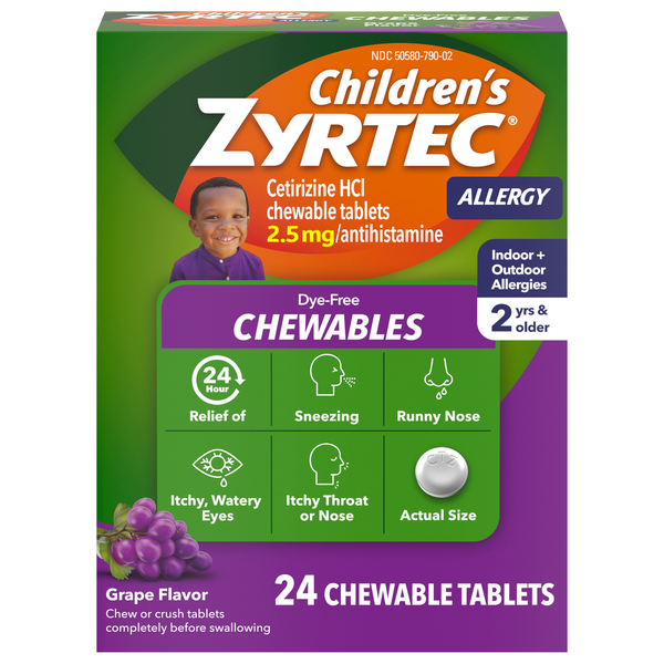 Zyrtec Children's Allergy Relief Chewable Tablets Grape Flavor 2.5 mg