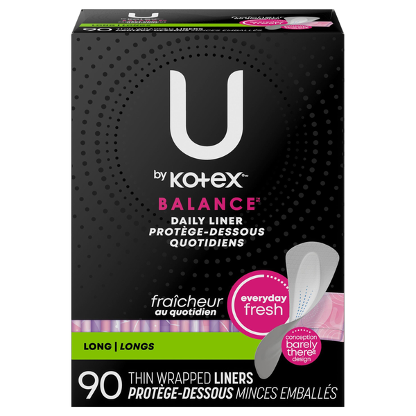 U by Kotex Balance Unscented Long Thin Wrapped Daily Liners