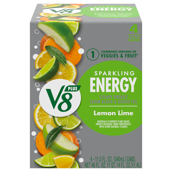 V8 Plus Lemon Lime Flavored Sparkling Energy Drink - 4 pk