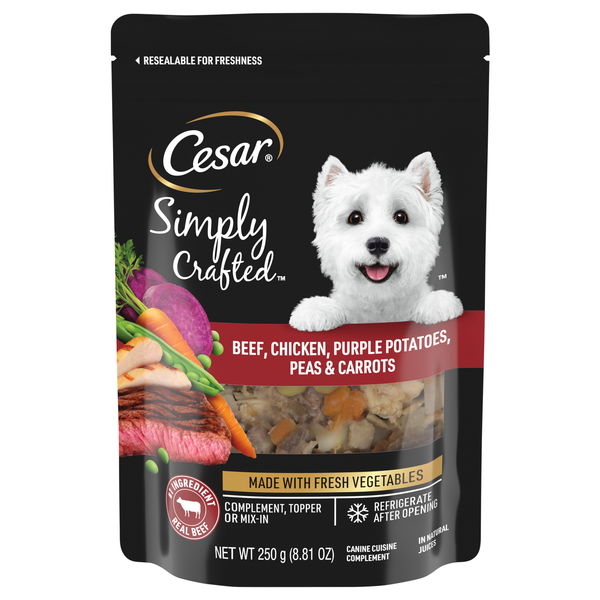 CESAR Simply Crafted Beef Chicken Potato Peas Carrots Dog Food Complement