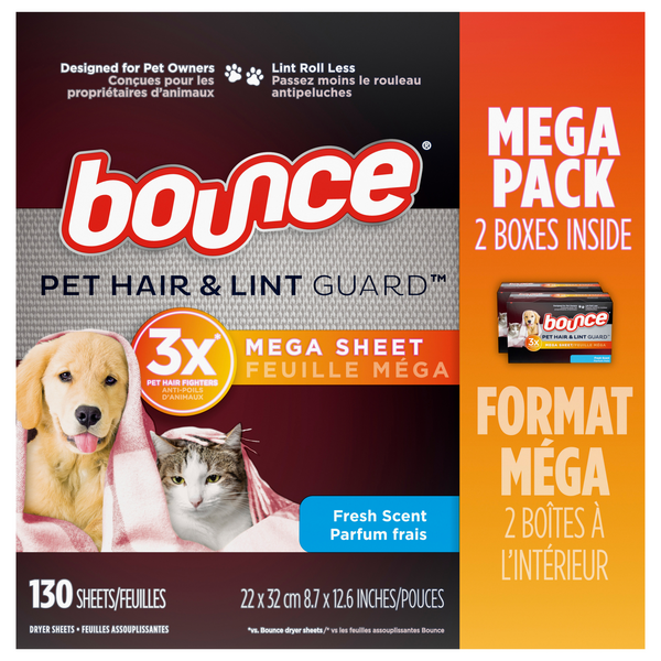 Save on Bounce Pet Hair & Lint Guard Mega Dryer Sheets Fresh Scent Order Online Delivery GIANT Save on Bounce Pet Hair & Lint Guard Mega Dryer Sheets Fresh Scent Order Online Delivery GIANT