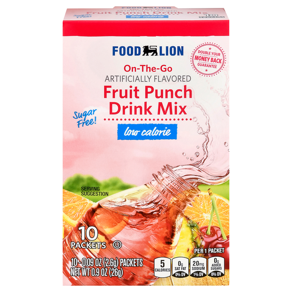 Food Lion On-the-Go Fruit Punch Drink Mix Low Calorie - 10 ct