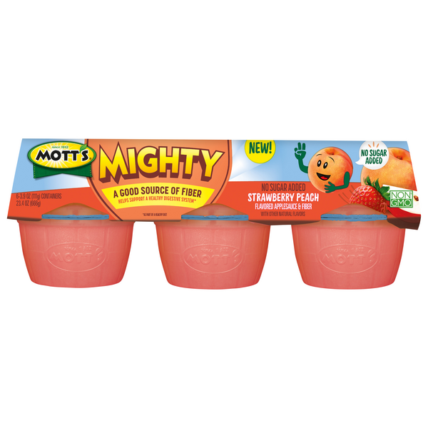 Save on Mott's Mighty Flavored Applesauce & Fiber Strawberry Peach 6