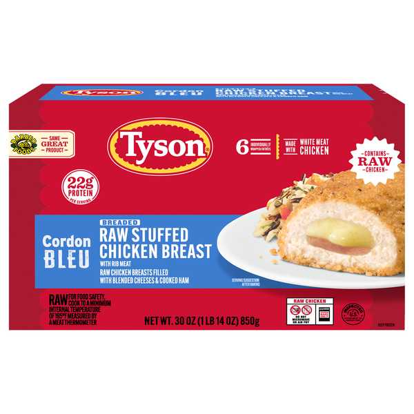 Tyson Raw Breaded & Stuffed Chicken Cordon Bleu - 6 ct Frozen