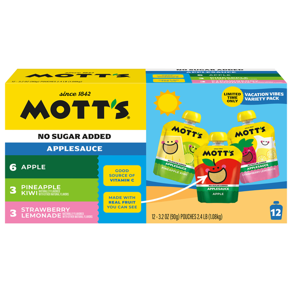 Mott's No Sugar Added Vacation Vibes Applesauce Variety Pack Pouches -12ct