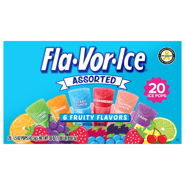 Fla-Vor-Ice Assorted Fruity Flavors Ice Pops - 20 ct