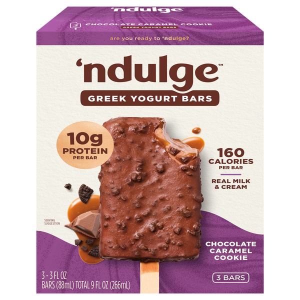 'Ndulge Chocolate Caramel Cookie Protein Greek Yogurt Bars - 3 ct Frozen