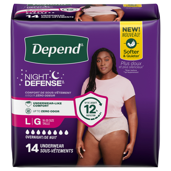 Depend Women's Night Defense Incontinence Underwear Blush L