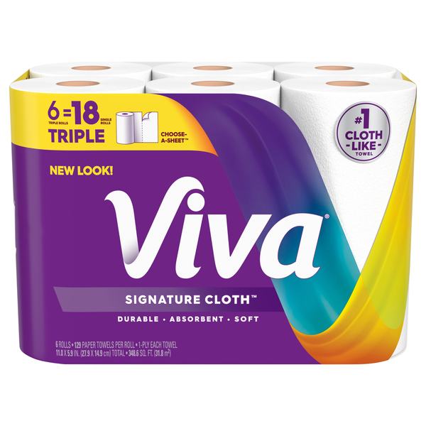 Viva Signature Cloth Choose-A-Sheet Triple Rolls 1-Ply Paper Towels - 6 ct
