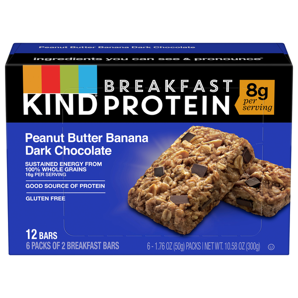 KIND Gluten Free Peanut Butter Banana Dark Choc Breakfast Protein Bars 6ct