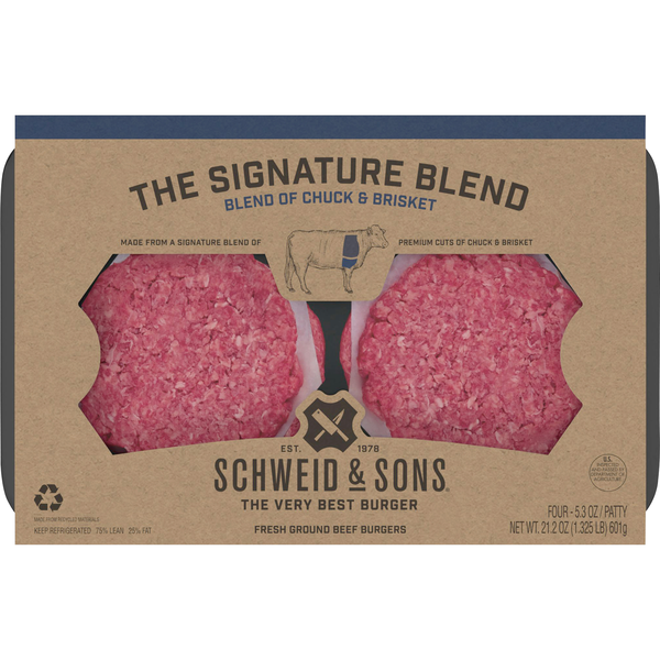 Schweid & Sons Signature Ground Beef Chuck Brisket Burgers - 4 ct Fresh