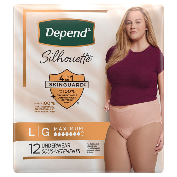 Depend Silhouette L Pink Women's Incontinence Underwear