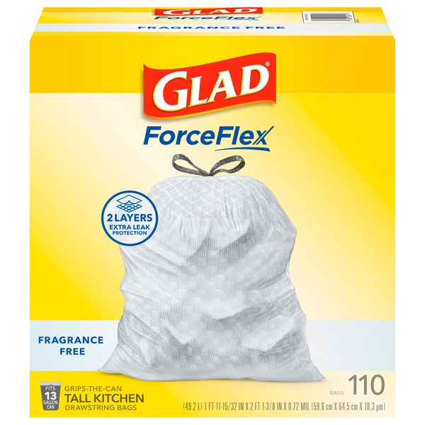 Glad ForceFlex Fragrance Free Tall Kitchen Drawstring Bags 13 Gallon
