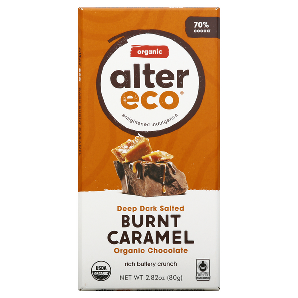 Alter Eco Organic Deep Dark Salted Burnt Caramel Chocolate Candy Bar
