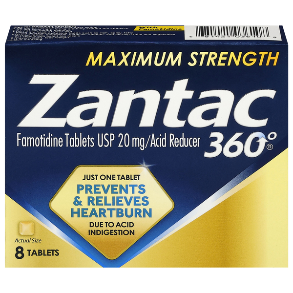 Zantac 360 Acid Reducer Famotidine Tablets 20 mg Maximum Strength