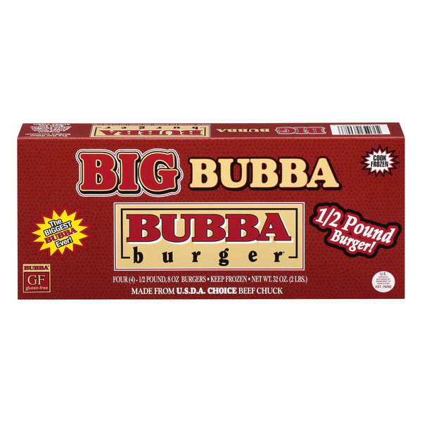 Bubba Burger BIG 1/2 lb Choice Beef Chuck Patties - 4 ct Frozen