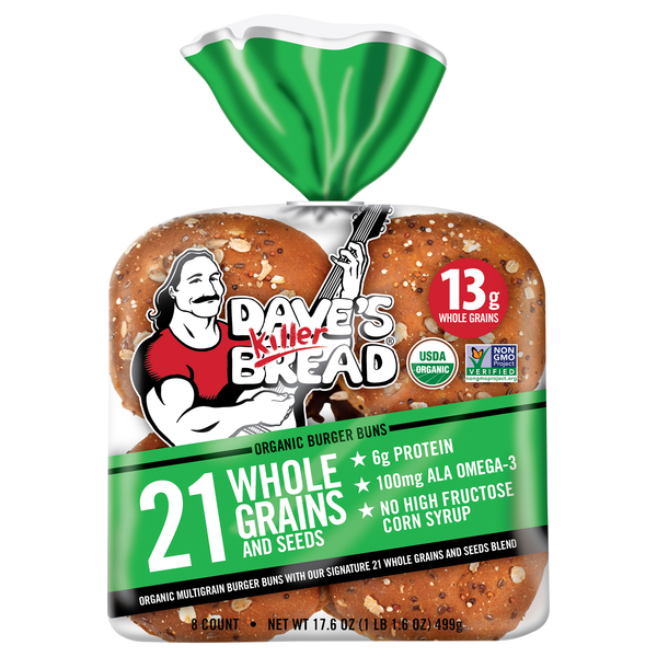 Dave's Killer Bread Organic 21 Whole Grains & Seeds Hamburger Buns - 8 ct