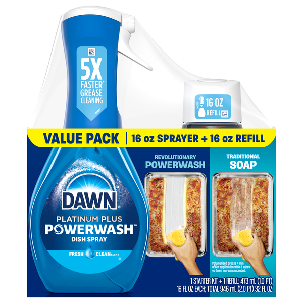 Dawn Platinum Plus Powerwash Fresh Scent Starter Kit + Refill Value Pack