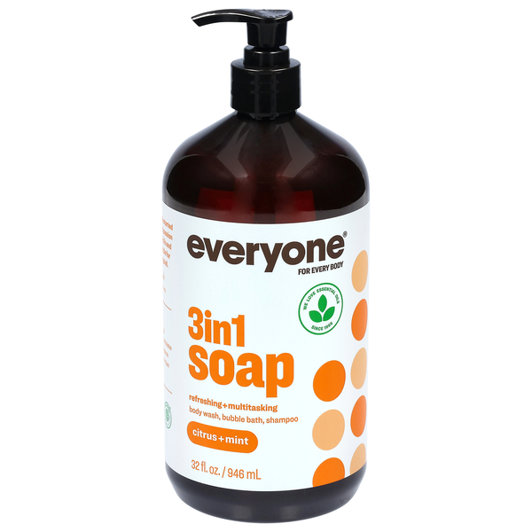 Everyone Citrus Mint 3-in-1 Soap Body Wash Bubble Bath & Shampoo Pump