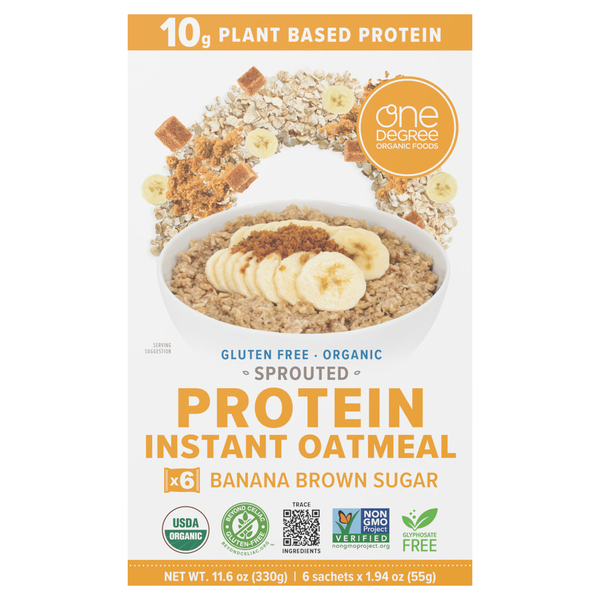 One Degree Organic Gluten Free Banana Brown Sugar Protein Oatmeal - 6 ct