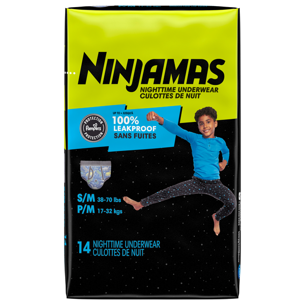 Ninjamas Boys S/M Nighttime Underwear 38-70 lb
