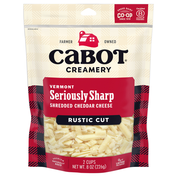 Cabot Creamery Rustic Cut Shredded Vermont Seriously Sharp Cheddar Cheese