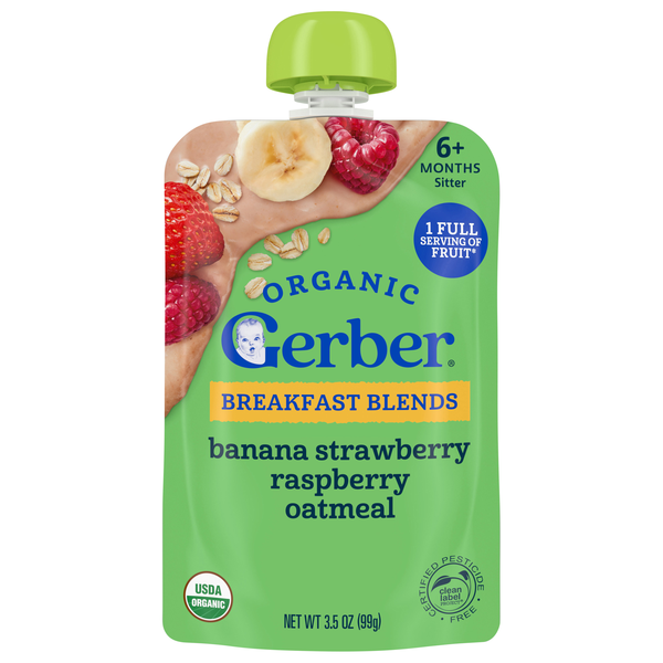 Gerber Organic Toddler Banana Strawberry Raspberry Mixed Grain