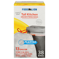Food Lion Kitchen Bags Tall Drawstring Flextra-Strength 13 Gallon