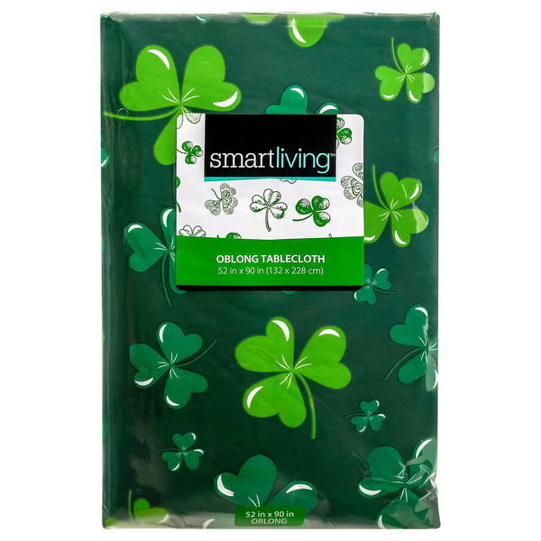Smart Living Oblong St. Pat's Day Tablecloth Green w/ Shamrocks 50x90 Inch