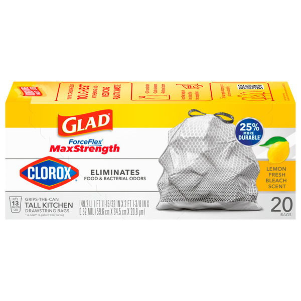 Glad ForceFlex MaxStrength Lemon Fresh Bleach Tall Kitchen Trash Bags