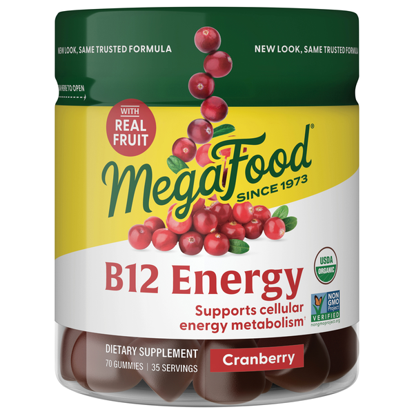 MegaFood B12 Energy Dietary Supplement Cranberry Vegan Gummies Organic