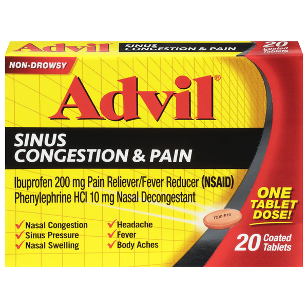 Advil Sinus Congestion & Pain Ibuprofen Non-Drowsy 200 mg Coated Tablets