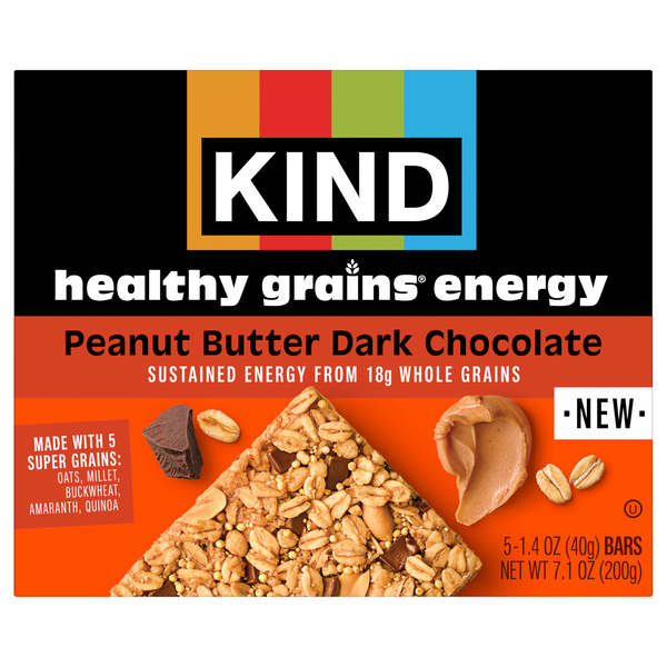 KIND Healthy Grains Energy Gluten Free Peanut Butter Dark Choc Bars - 5 ct