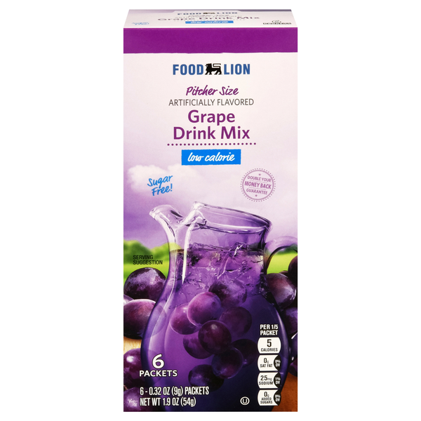 Food Lion Grape Drink Mix Packets Low Calorie Pitcher Size - 6 ct