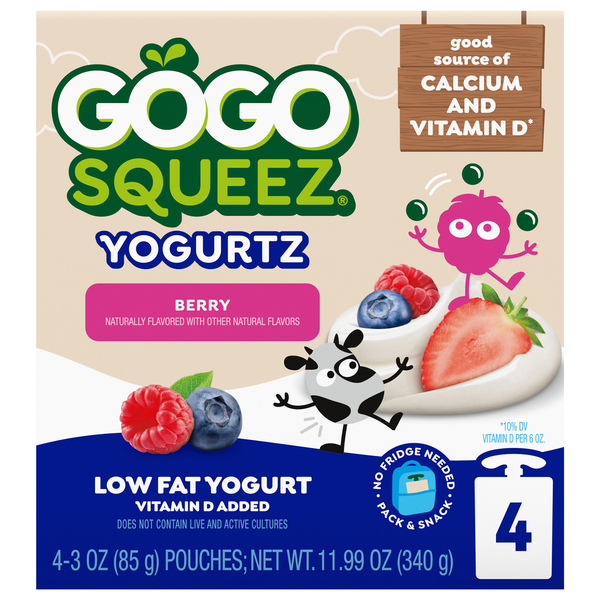 GoGo squeeZ Low Fat Berry Yogurtz on the Go Pouches - 4 ct