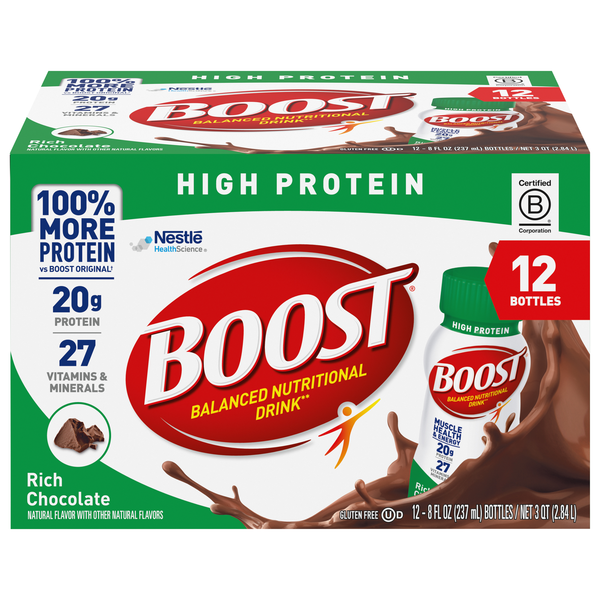 BOOST High Protein Rich Chocolate 20g Balanced Nutritional Drinks - 12 pk