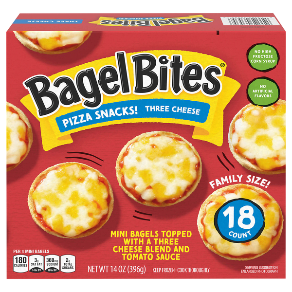 Bagel Bites Three Cheese Mini Pizza Snacks - 18 ct Frozen
