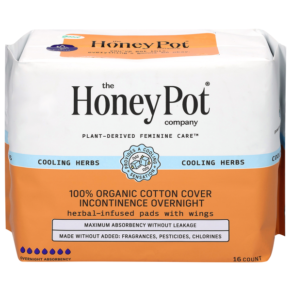 The Honey Pot Herbal Infused Incontinence Overnight Pads w/Wings Organic