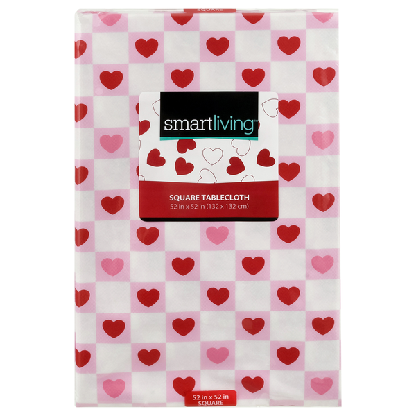 Smart Living Square Valentine's Day Tablecloth Pink & Red Hearts 52X52Inch