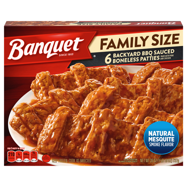 Banquet Backyard BBQ Sauced Boneless Patties Family Size - 6ct Frozen Meal