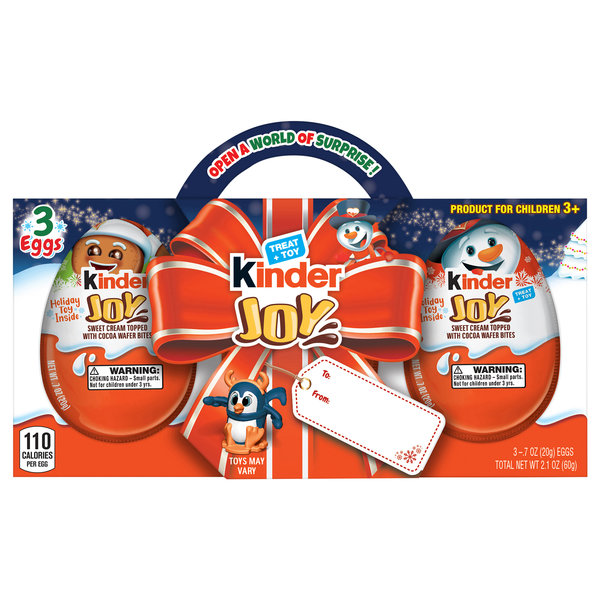 Kinder Joy Eggs Christmas Candy with Toy Inside - 3 ct